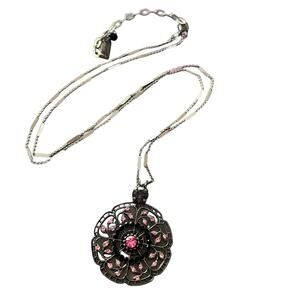 Mariana Silver Tone Crystal Circle Pendant Necklace